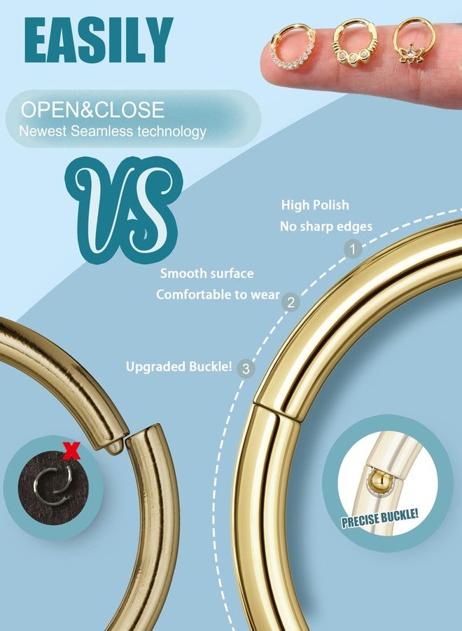 Drperfect 9PCS 16G Septum Rings Opal Daith Earrings Hoop Nose Rings 316L Stainless Steel CZ Cartilage Helix Tragus Earrings Septum Clicker Piercing Jewerly Gold Tone 8MM - Image 5
